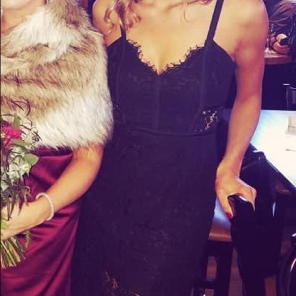 Black spaghetti strap lace modus dress